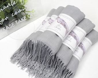 Light Gray  Pashmina Shawl, Wedding Favors for Guests, Pashminas in Bulk Bridal Shower, Favors Shawls for Wedding, Personalized Pashmina