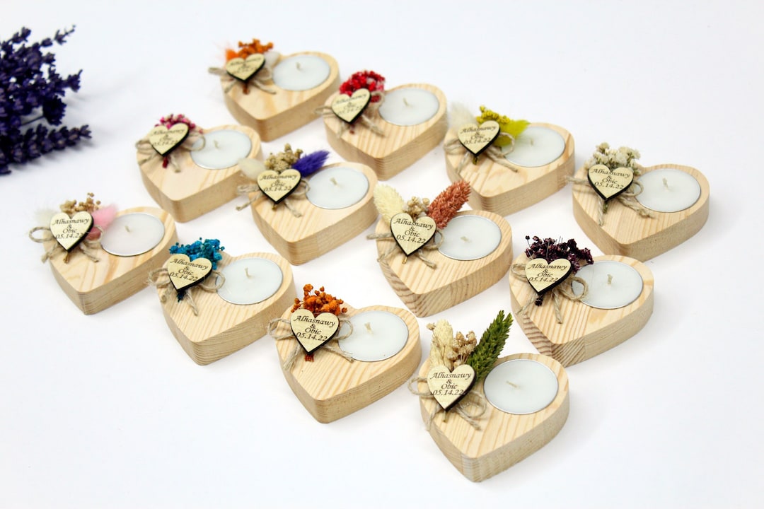 Bulk Personalized Wood Heart Candle Holder, Personalized Wedding Candle