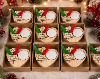 Christmas Tealight Candle Holder, Wooden Heart Candle Holder, Merry Christmas Gift, Holiday Table Decor, Xmas Gift