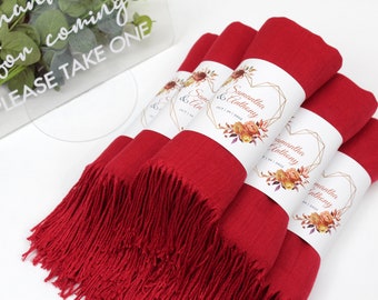 Red Pashmina Shawl, Wedding Favors for Guests, Pashminas in Bulk Bridal Shower, Favors Shawls for Wedding, Personalized Pashmina