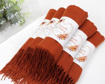 Burnt Orange Pashmina Shawl, Wedding Favors for Guests, Pashminas in Bulk Bridal Shower, Favors Shawls for Wedding, Personalized Pashmina