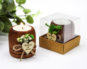 Bougeoir en bois personnalisé pour mariage - Cadeau pour bougie chauffe-plat personnalisé - Souvenir rustique en bois gravé pour les invités - Décoration de fête bohème