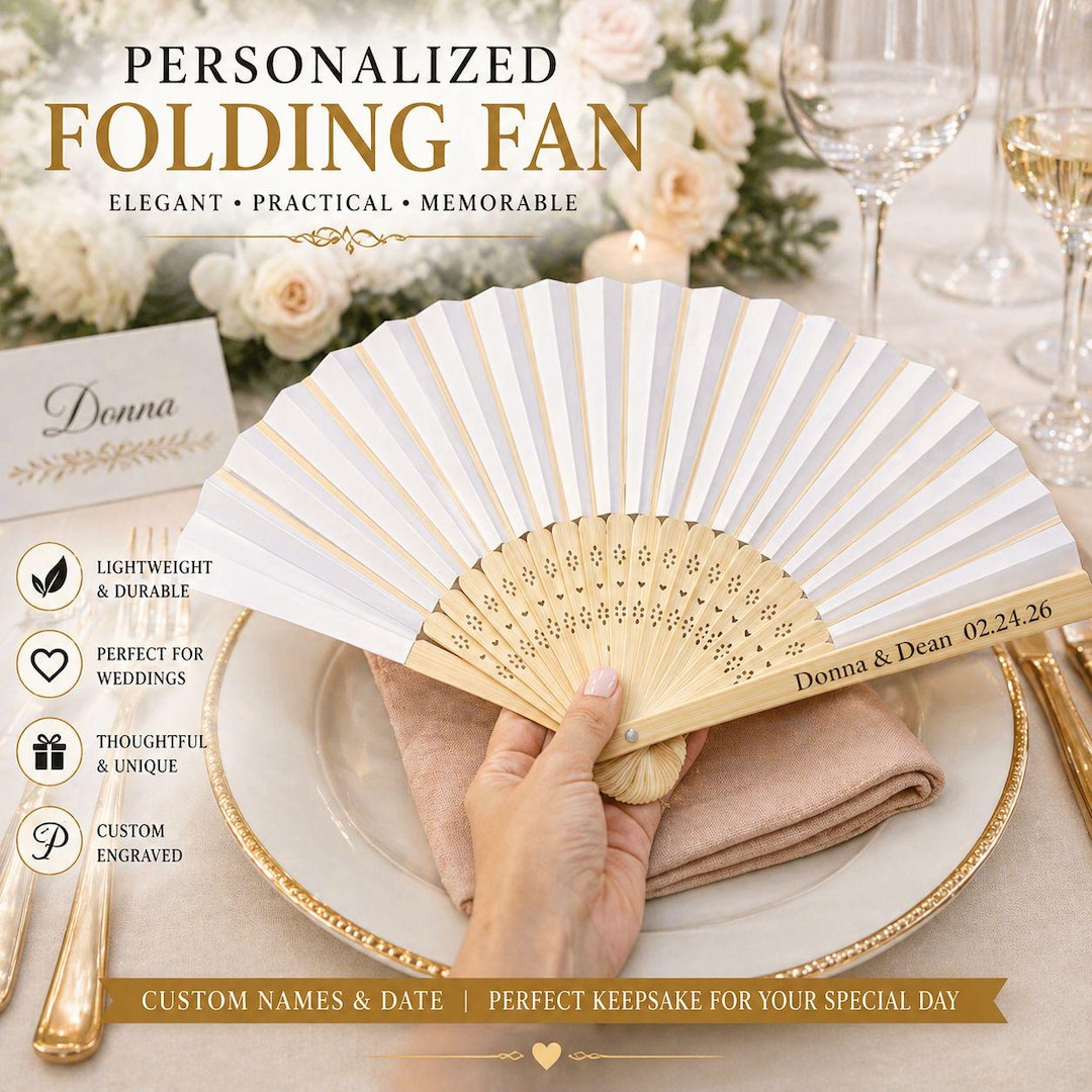 Personalized Wedding Clack Hand Fans, Bridal Shower Engraved