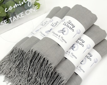 Grey Pashmina Shawl, Wedding Favors for Guests, Pashminas in Bulk Bridal Shower, Favors Shawls for Wedding, Personalized Pashmina
