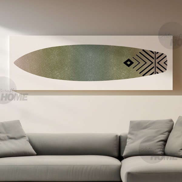 Surfboard Panoramic Canvas Wall Art Beach Decor, Minimalist Graphic Black Green Surf, Bedroom Above Bed, Livingroom Large Print, Shipped Art