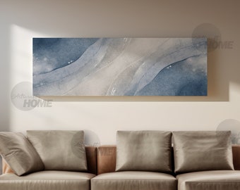 Ocean Panoramic Canvas Wall Art, Beach wall Decor, Minimalist Seashore Blue Bedroom Above Bed Canvas, Livingroom Large Print, Shipped Art