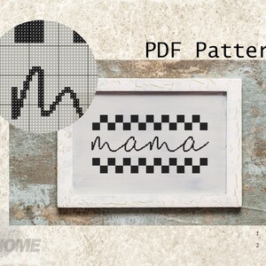 Mama Cross Stitch Pattern, PDF Embroidery, Mother's Day DIY Gift, Instant Download, Easy Simple Downloadable Pattern Retro Checkered neutral