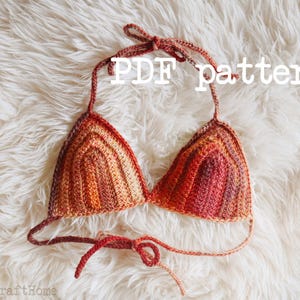 Crochet bikini top pattern, PDF File, summer swimwear Instant Download, Easy, beginner patterns, colorful mini triangles bra pattern