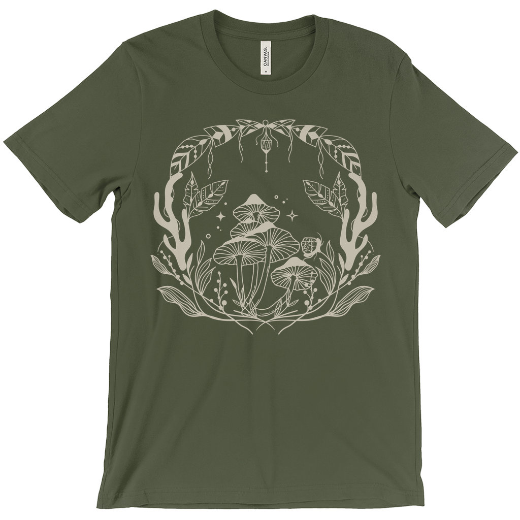 Mushrooms T-shirts, Cute Graphic Cottagecore Tee, Line Art Hippie ...
