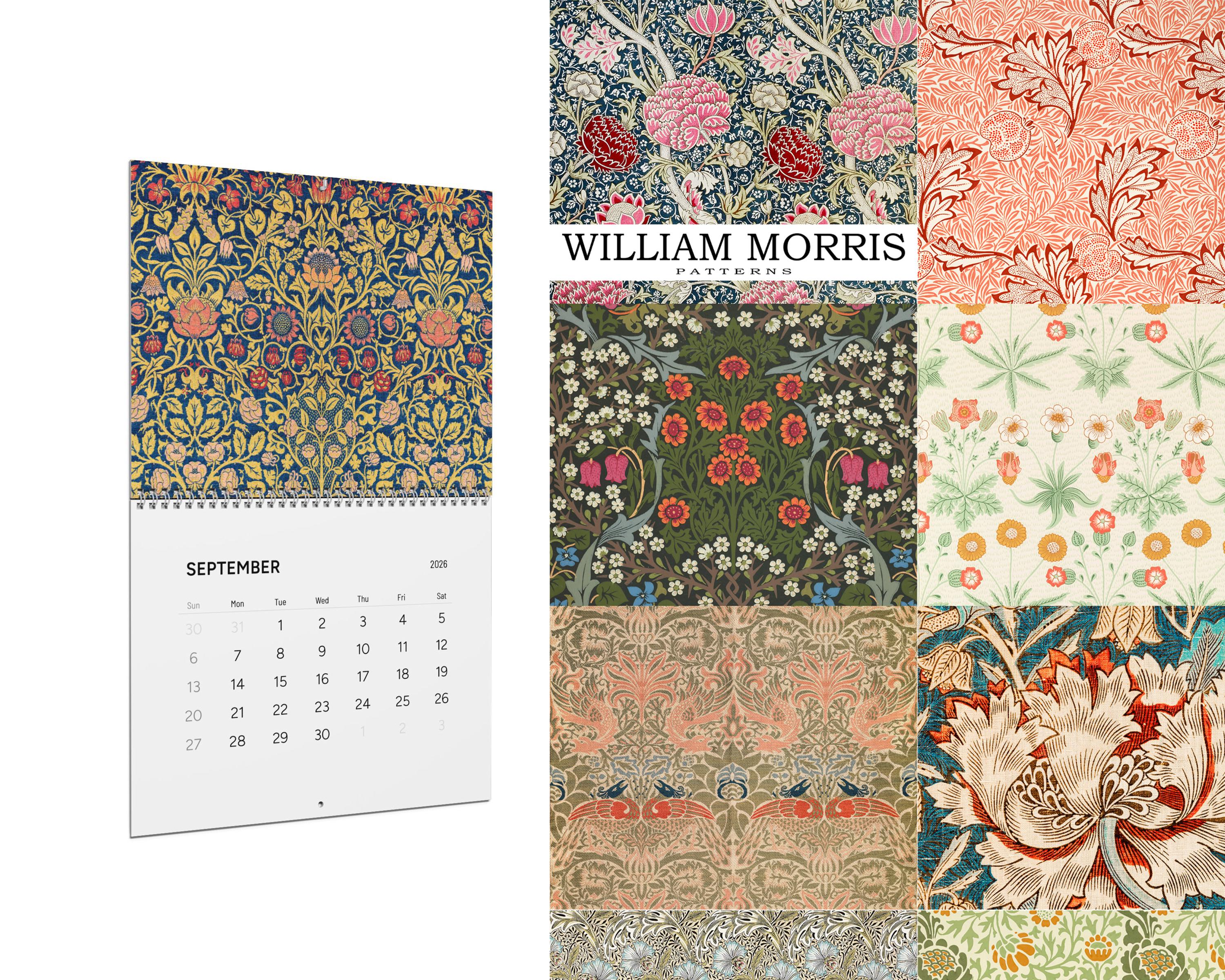William Morris 2026 Slanke Wandkalender - Maandplanner Met Klassieke Prints