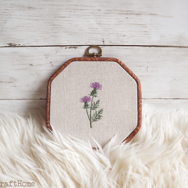 Neutral Small Floral Wall hanging, Thistle Embroidery Hoop Retro Rustic Cottagecore Home Decor, Home gifts