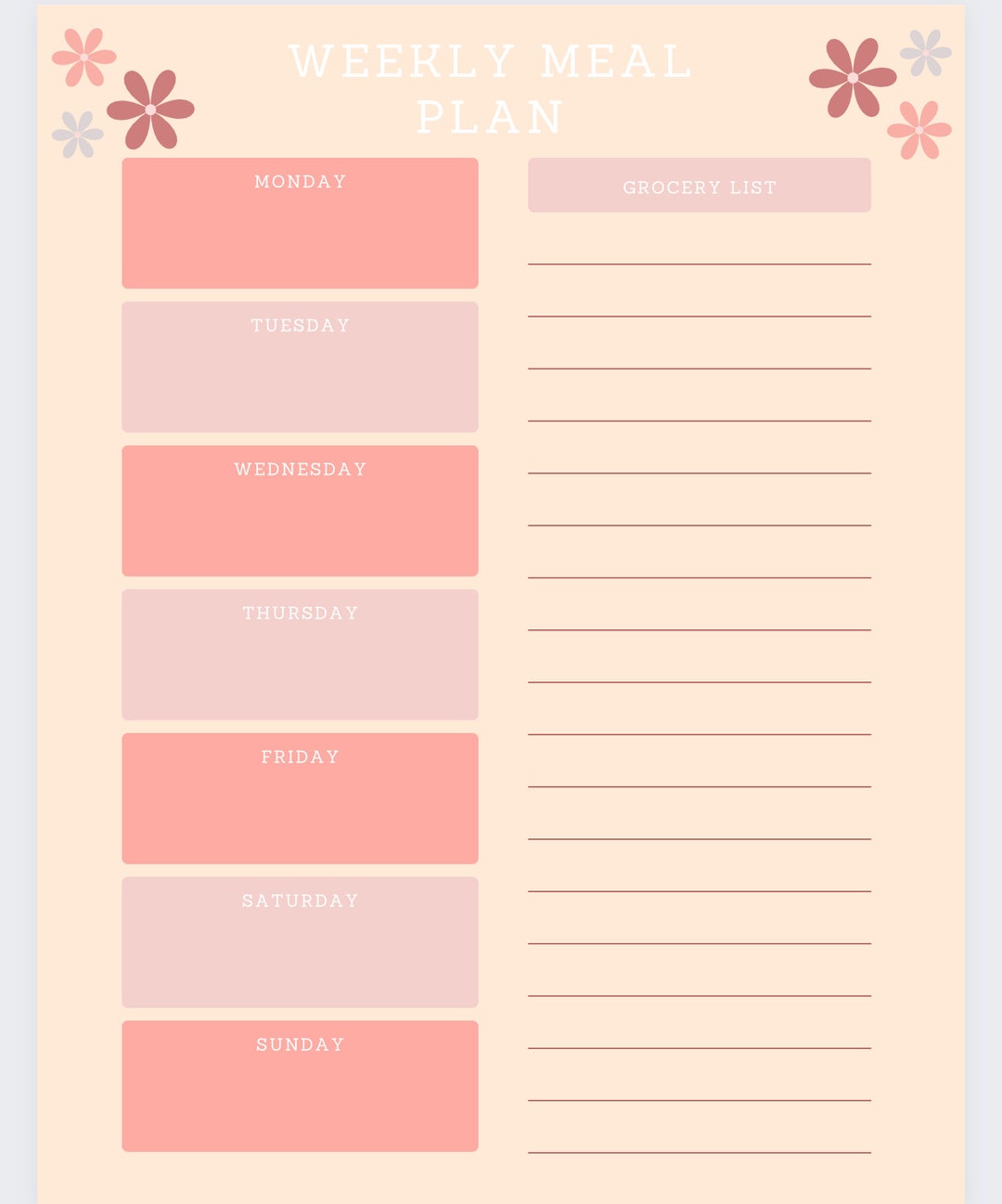 Meal Plan/grocery List - Etsy