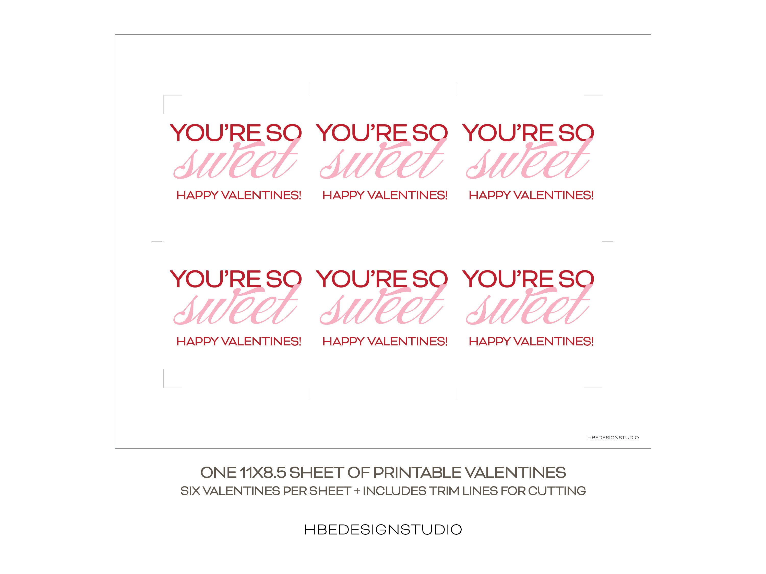 So Sweet Valentine Printable Instant Download Valentine Printables Diy Valentine Lollipop