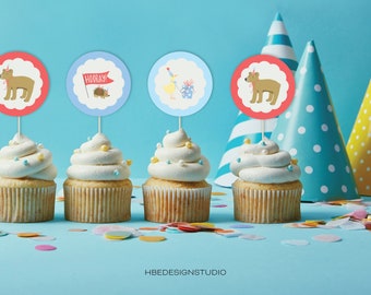 Utskrivbara muffinsdekorationer med festdjur (PDF)