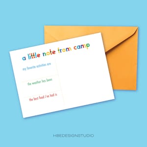 Printable Summer Camp Notecard: Fill-In Notes (PDF)