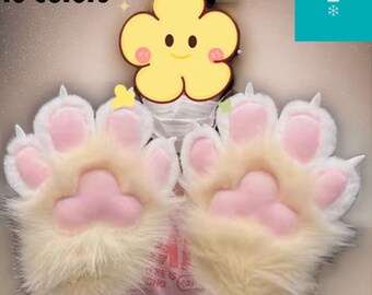 Fursuit Hand Paws with Fur, Cheap Cat Gloves,  16 Colors Fursuit Gloves, Handmade Furry Paws, Furry Art, Faux Fur Paws with 4 Finger, Gift