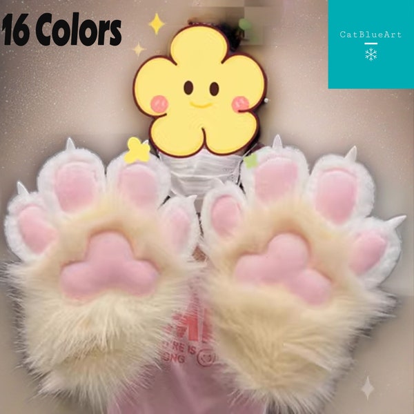 Pattes de Fursuit avec fourrure, Gants de chat bon marché, 16 couleurs de gants de Fursuit, Pattes de fourrure faites main, Art à fourrure, Pattes en fausse fourrure avec 4 doigts, Cadeau