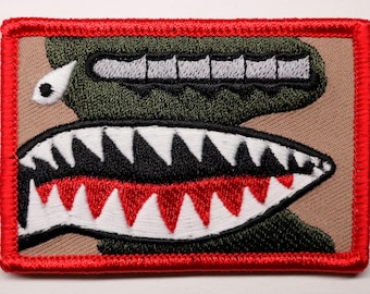Parche de moral del Flying Tiger P-40 Warhawk: dientes de tiburón bordados, cierre de velcro de 2 x 3 pulgadas