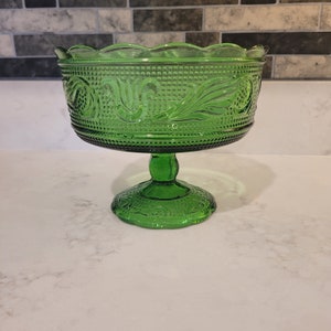 Vintage E.O. Brody Co. M6000 Green Glass Compote Candy Dish