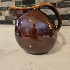 Vintage Hull Pottery Brown Drip Glaze Pitcher/Gift/Mid Century Dining; 1970&#39;s/ MCM