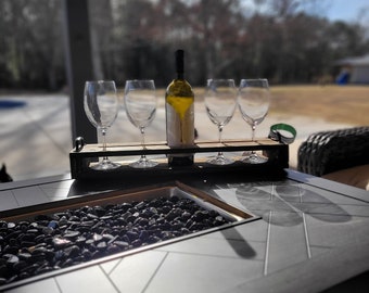 Handmade Rustic Wine Tray Holds wine and 4 glasses is a perfect housewarming, moving away, mother&#39;s day, birthday Wine lovers&#39; gift.