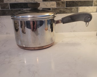 vintage Revere Ware 2 pintes 1801 casserole à fond en cuivre avec couvercle