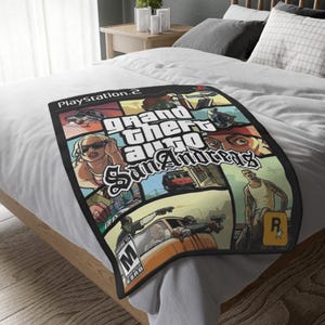 GTA San Andreas Decke PS2 Cover Art Decke CJ Rockstar Spiel Fleece Retro Gaming Geschenk für Ihn Gamer Raum Dekor