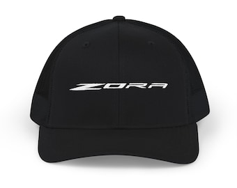 Zora Logo Trucker Hat: Richardson 112 Cap, Corvette ZR1X Inspired Apparel