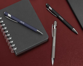 Premium Personalised Gift Pen for Men - Customised Retractable Ballpoint Pen - Silver Trim in Black | Blue | Grey - Present for him