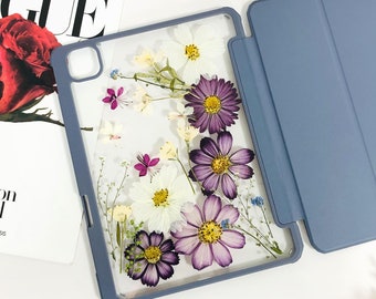 Flap Pressed Flower Case for iPad Air 11" 13" 2026,iPad Pro 11" 13" 2025,iPad 12th 11th Gen 2025,iPad Pro 12.9" Mini 7 2024,iPad Air 6 5