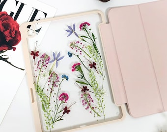 Pressed flower iPad case with pen slot for iPad Pro Air Pro 11" 13" 2026/2025,iPad Air 7 6,iPad 12th 11th 10TH Gen,iPad mini 7 2024