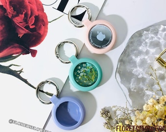 Resin airtag holder waterproof cover,handmade custom dried natural flower airtag case for pet collars key chains backpack,pet gifts