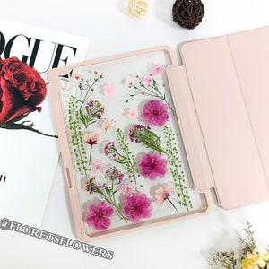 Funda clásica con solapa y flores prensadas para iPad Air de 11" y 13" de 2025, iPad Pro de 11" y 13" de 2024, iPad 10.ª y 11.ª generación, funda para Mini 6, funda para iPad Air 6, 5 y mini 7