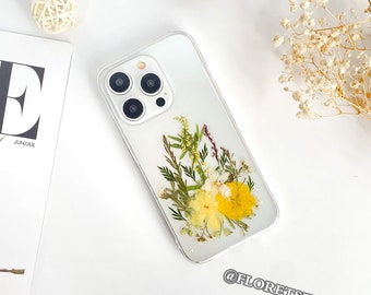 Natural flower pressed flower phone case for iPhone 15 Pro Max iPhone 14 Pro,Samsung S24 Ultra S23 Ultra A55 case,Google Pixel 8 Pro