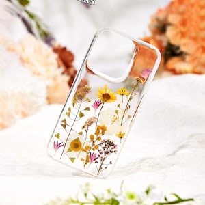 Étui pour téléphone naturel avec fleurs pressées, feuilles de vraies fleurs pour Samsung A16 S25 S24 Edge, iPhone 16e 16 15 14 13 pro max, Google Pixel 8 9A pro fold