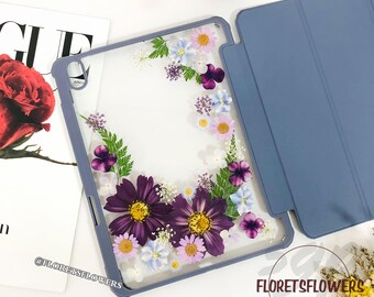 Pressed flower classic ipad case with pen slot for iPad Pro Air 11" 13" 2026,iPad Air 6 5,iPad 12th 11th gen,iPad mini 7 2024,iPad A16 case