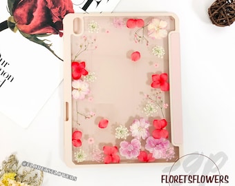 Classic pressed flower clamshell ipad case with pen slot for iPad Pro Air Pro 11" 13" 2026/2025,iPad Air 7 6,iPad 12th 11th gen,iPad mini 7