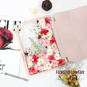 Geperste roze iPad-hoes met bloemen voor iPad Air 11" 13" 2025, iPad Pro 11" 13", iPad 10e 11e generatie Mini 7 2024, iPad Air 6 5-hoes, iPad A16-hoes