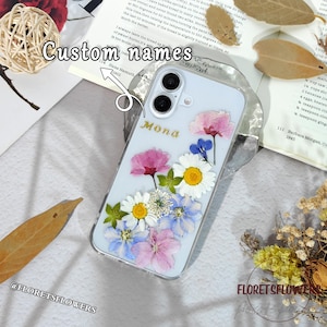Handmade pressed flower custom name phone case for iPhone Air 17 16 15 Pro Max,Samsung S26 Plus S25 FE S24 Z Fold8,Google Pixel 11 10 Pro XL