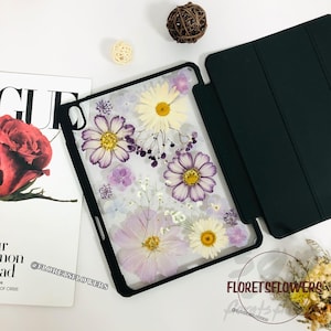 Capa de flor prensada com aba para iPad Air 11" 13" 2025, iPad Pro 11" 13" 2024, iPad 10ª 11ª geração, iPad Pro 12,9" Mini 7 2024, capa para iPad Air 6 5