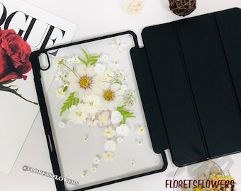 Pressed real flower iPad case with pen slot for iPad Pro Air Pro 11" 13" 2026/2025,iPad Air 7 6 5 case,iPad 12th 11th gen,iPad mini 7 2024