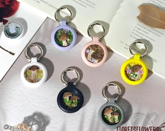 Mushroom flower clear custom name waterproof airtag case,suitable for pet collars,keychains,backpacks,luggage,wallets,gift for flower lovers