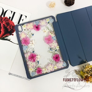 Capa para iPad com flor prensada rosa real e slot para caneta para iPad Pro Air 11" 13" 2024/2025, capa para iPad Air 6 5 4, iPad 10ª geração 2022, iPad mini 7 2024