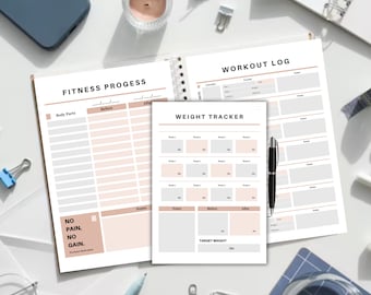 Digital Fitness Planner, Workout Planner, Self Care Planner, Weight Loss Tracker, Fitness Journal, Wellness Planner, Printable Templates.