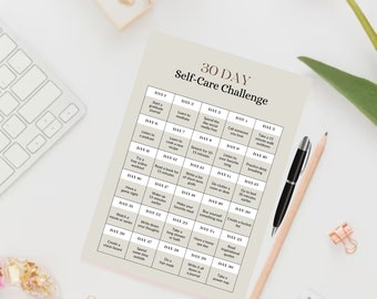 Printable 30 Days Selfcare Challenge, Selfcare Reminder, Selfcare Routine, Health and Self love, Self Challenge, Selfcare Worksheet.