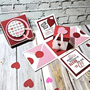 Explosionsbox zum Valentinstag personalisiert mit Namen-  Überraschungsbox zum Valentinstag - Geschenkbox Liebe Herz - ich liebe dich Karte