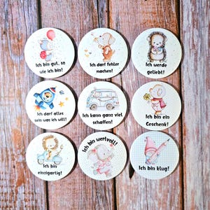Affirmationskarten für Kinder als Button,  Mutmachkarten für Kinder mit niedlichen Motiven als Set oder einzeln, Positives Denken für Kinder