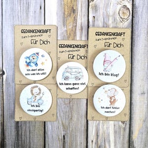 Affirmationskarten für Kinder als Button,  Mutmachkarten für Kinder mit niedlichen Motiven als Set oder einzeln, Positives Denken für Kinder