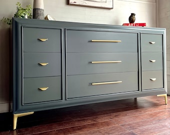 SOLD * MCM Refurbished Sage Green Dresser