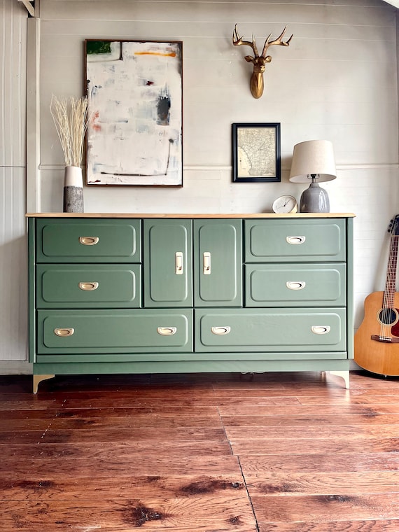 SOLD* Beautiful Refurbished Green MCM Dresser | Buffet - Etsy Israel SOLD* Beautiful Refurbished Green MCM Dresser | Buffet - Etsy Israel